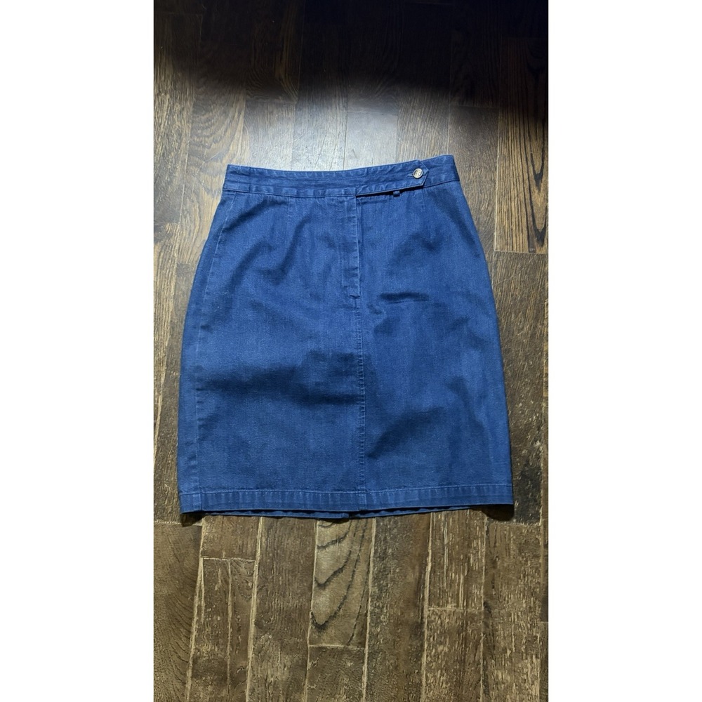 Talbots Petites Blue Denim Skirt Size 8P Medium Wash Cotton Straight Mini Skirt